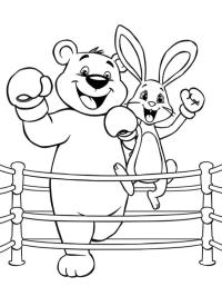 Medvěd se zajícem v boxerském ringu