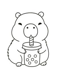 Kapybara pije bubble tea
