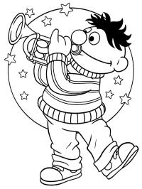 Ernie hraje na trumpetu