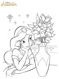 Jasmine kouká na vázu květin