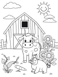 Kravička a prasátko na farmě