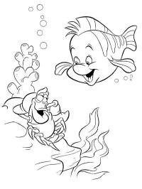Krab Sebastián a ryba Flounder