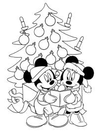 Minnie a Mickey před vánočním stromečkem