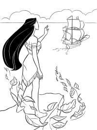 Pocahontas mává odplouvající lodi