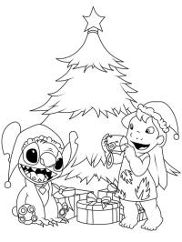 Stitch a Lilo u vánočního stromku