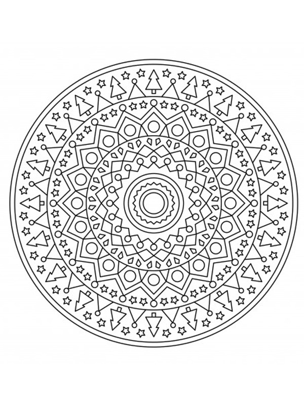 Mandala vánoční stromeček omalovánka Mandala vánoční stromeček omalovánka
