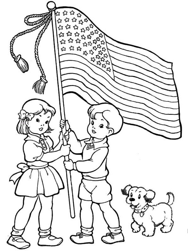 Držení americké vlajky omalovánka