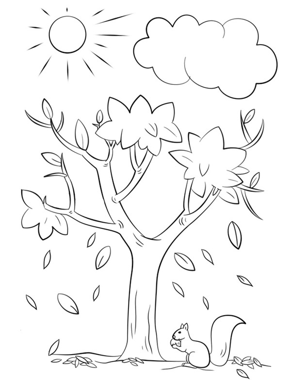 Padající listí ze stromů omalovánka