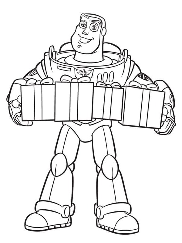 Buzz Lightyear s dárky omalovánka