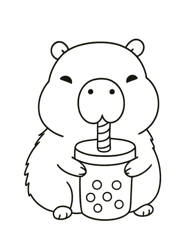 Kapybara pije bubble tea omalovánka Kapybara pije bubble tea omalovánka