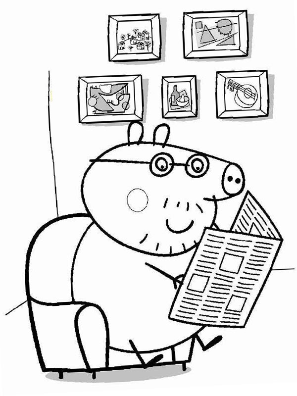 Daddy Pig čte noviny omalovánka Daddy Pig čte noviny omalovánka