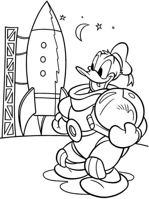 Kačer Donald letí do vesmíru omalovánka
