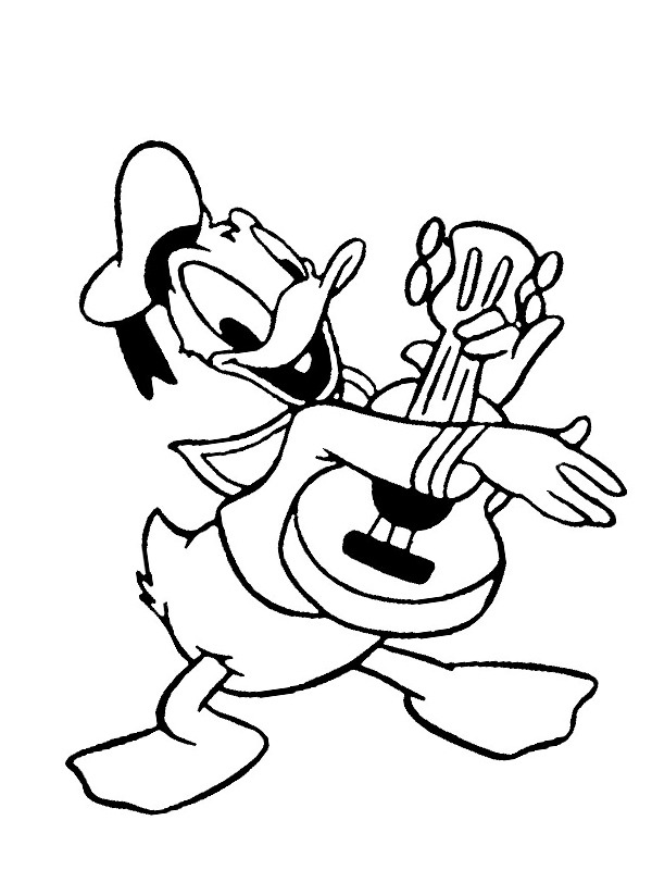 Kačer Donald hraje na kytaru omalovánka