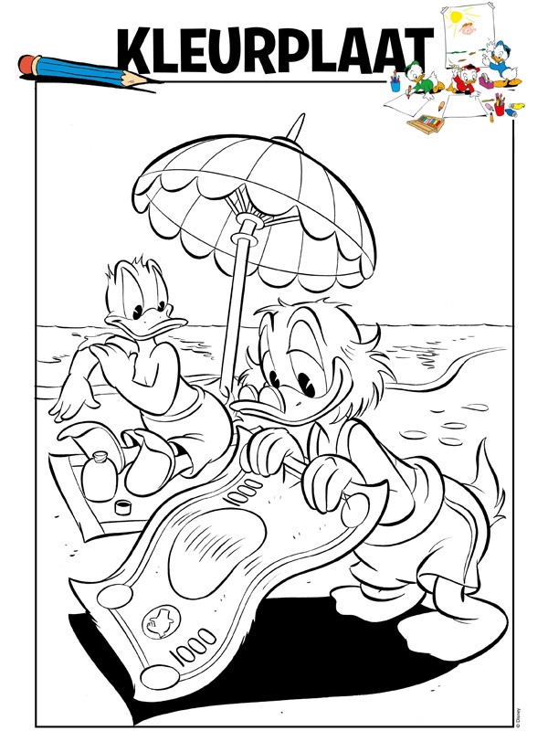 Donald a Skrblík na pláži omalovánka