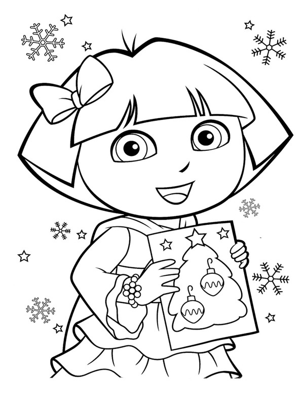 Dora s vánočním přáním omalovánka Dora s vánočním přáním omalovánka