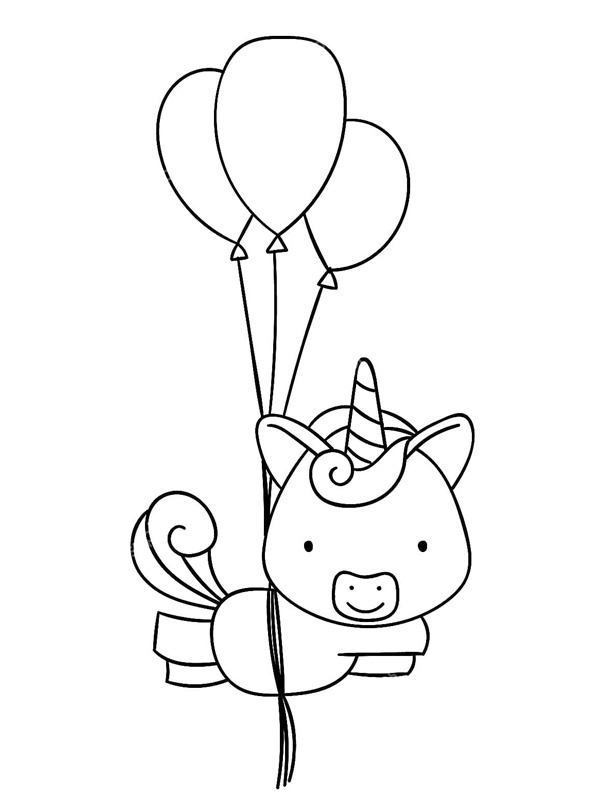 Jednorožec s balónky omalovánka