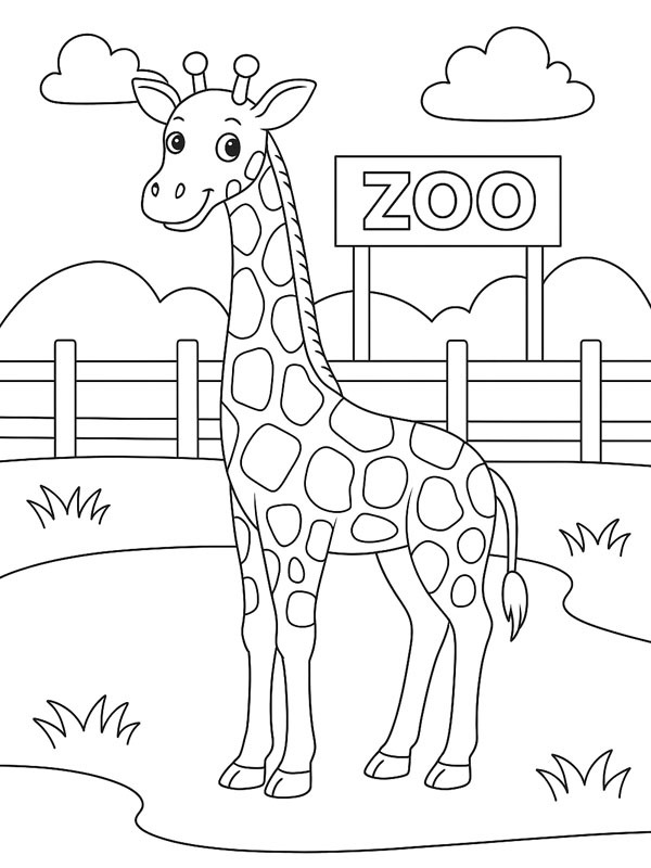 Žirafa ve výběhu v zoo omalovánka Žirafa ve výběhu v zoo omalovánka