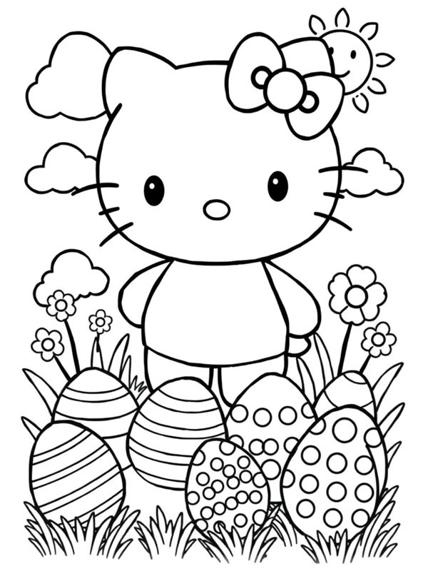 Hello kitty s velikonočními vejci omalovánka Hello kitty s velikonočními vejci omalovánka