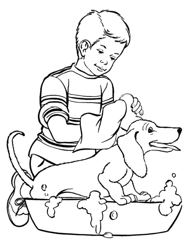 Umývání psa omalovánka