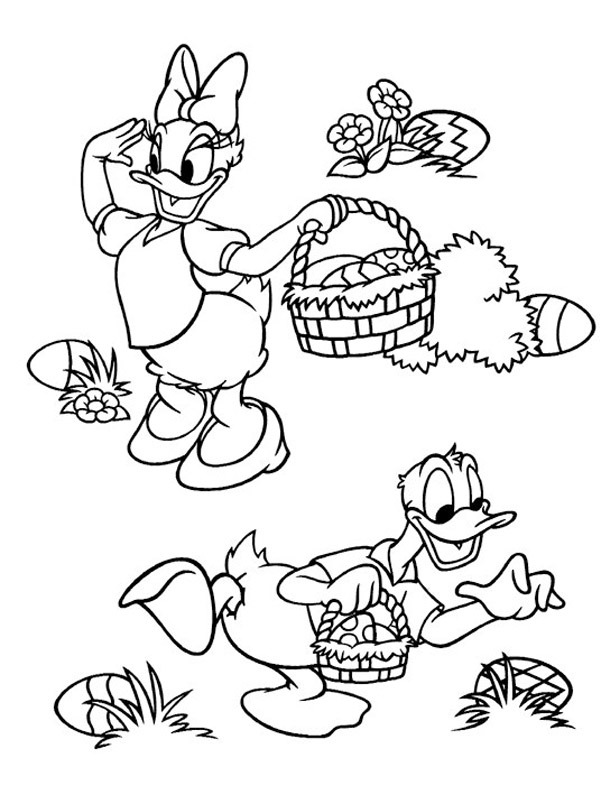Daisy a Donald hledají velikonoční vajíčka omalovánka