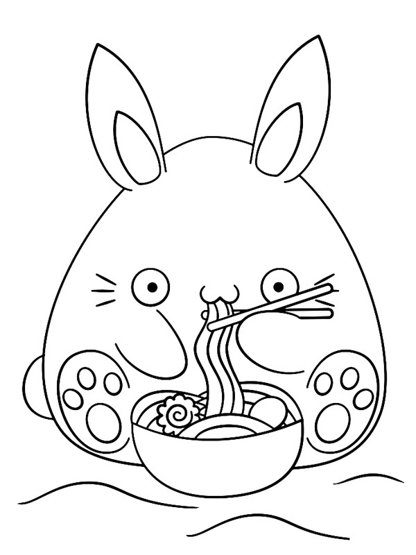 Králíček Kawaii žere nudle omalovánka Králíček Kawaii žere nudle omalovánka