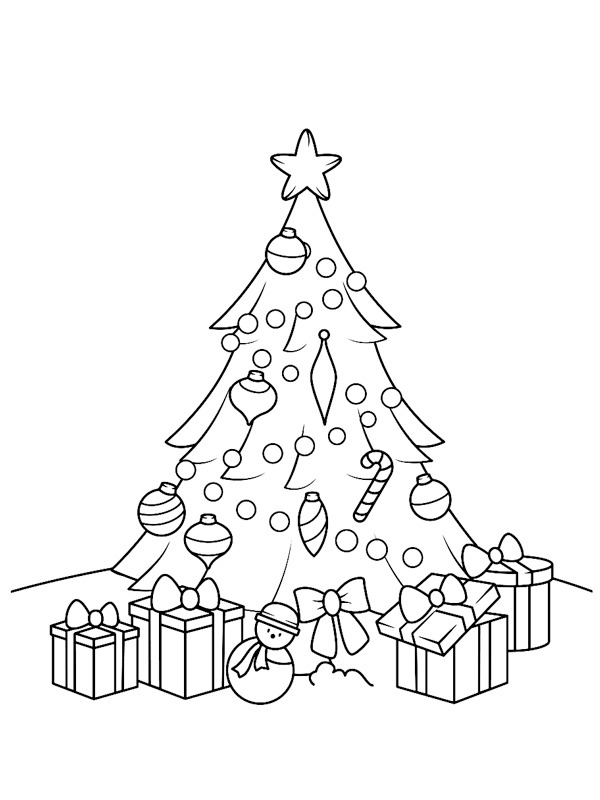 Vánoční stromek s dárky omalovánka