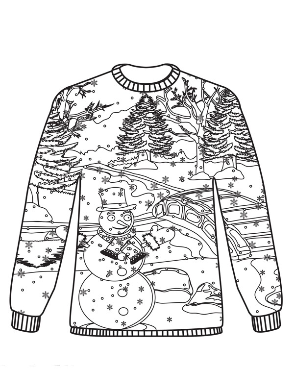 Vánoční svetr sněhulák omalovánka
