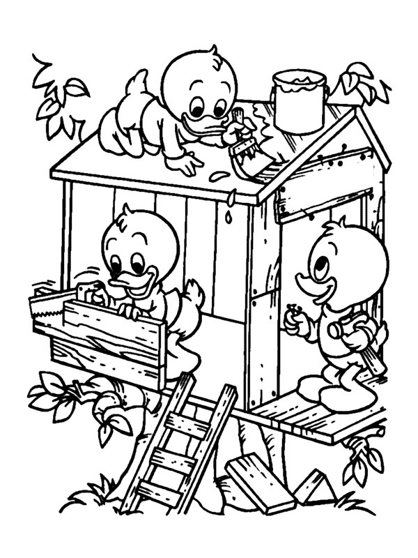 Bubík, Dulík a Kulík staví dům na stromě omalovánka