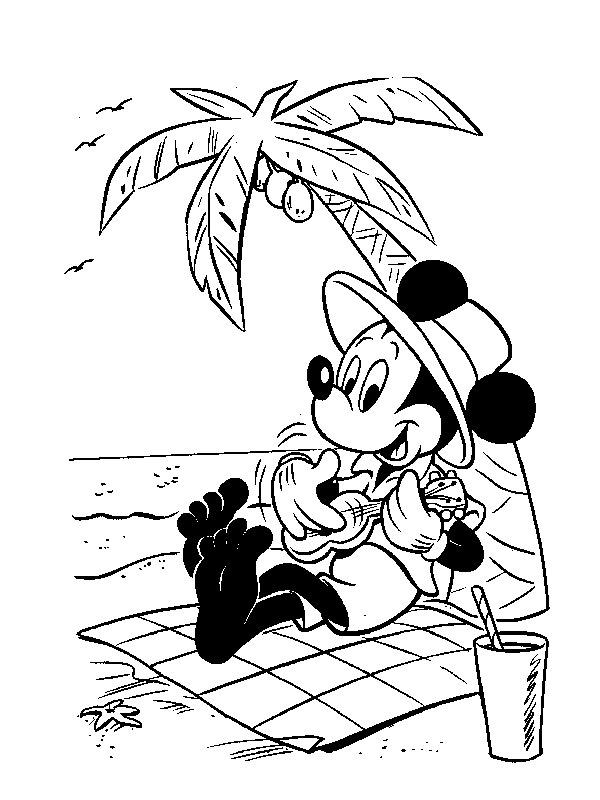 Mickey Mouse na pláži omalovánka