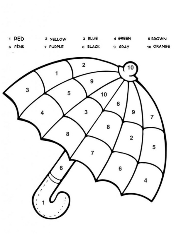 Deštníková barva podle čísel omalovánka