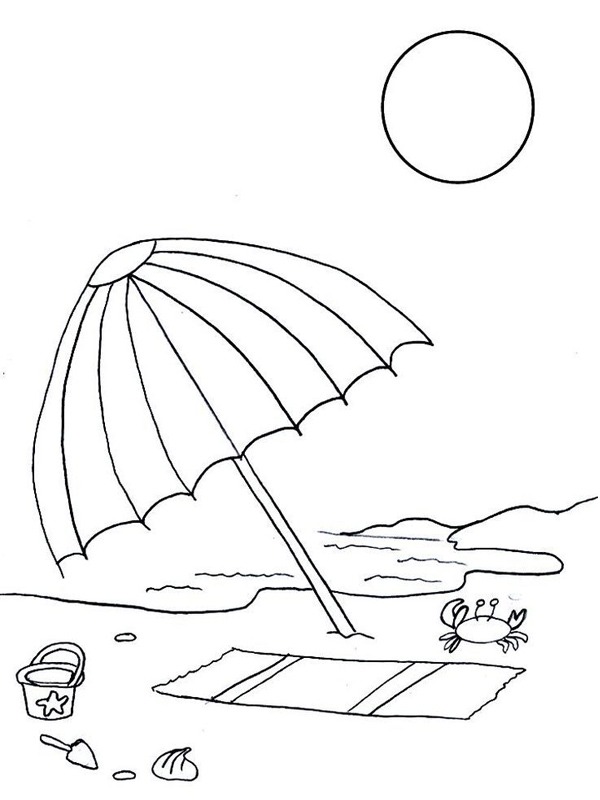 Slunečník na pláži omalovánka