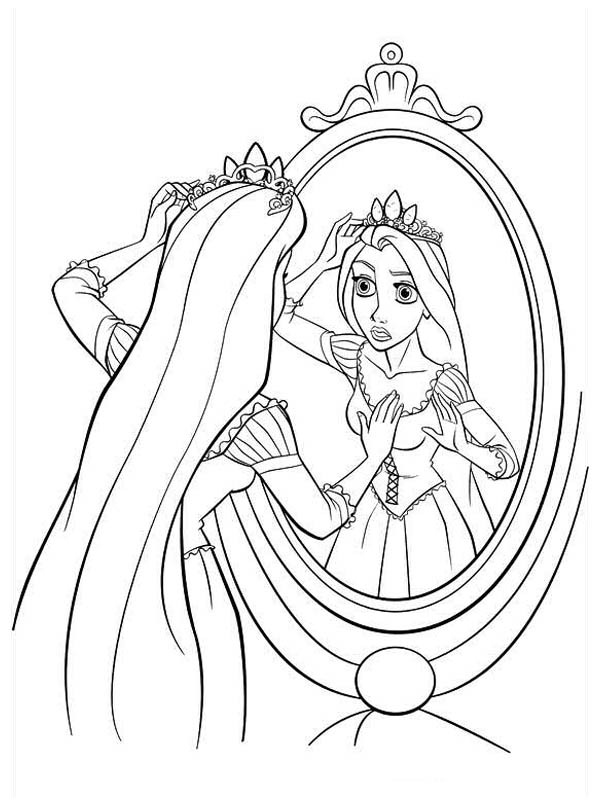 Rapunzel před zrcadlem omalovánka Rapunzel před zrcadlem omalovánka
