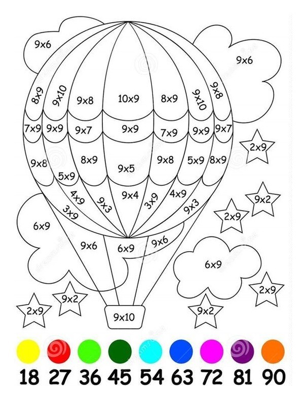 Matematické vybarvování obrázku horkovzdušný balón omalovánka Matematické vybarvování obrázku horkovzdušný balón omalovánka