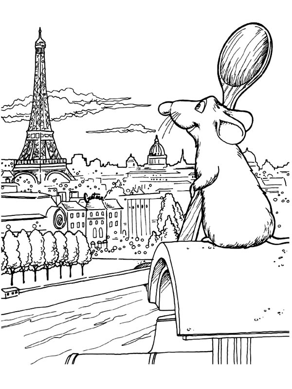 Remy se podívá na Eiffelovu věž omalovánka