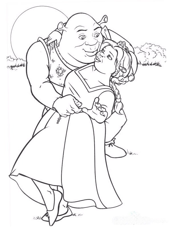 Shrek a stará paní tancují omalovánka Shrek a stará paní tancují omalovánka