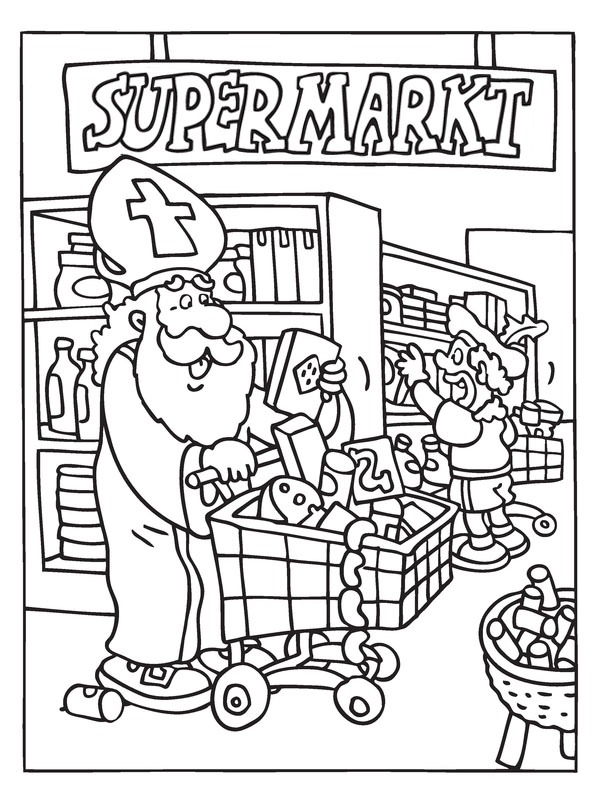 Svatý Nicholas v supermarketu omalovánka Svatý Nicholas v supermarketu omalovánka
