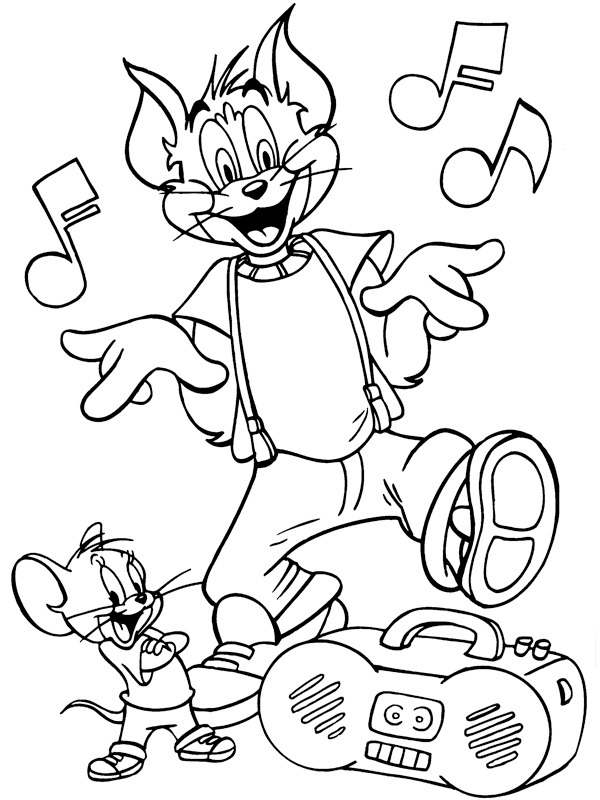 Tom a Jerry poslouchají hudbu omalovánka