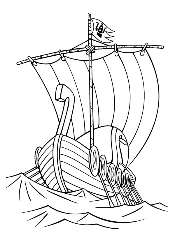 Vikingská loď Drakkar omalovánka