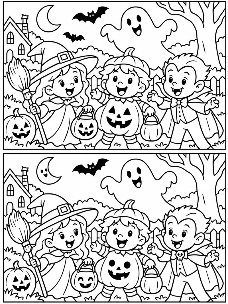 Halloween Najdi 5 rozdílů omalovánka Halloween Najdi 5 rozdílů omalovánka